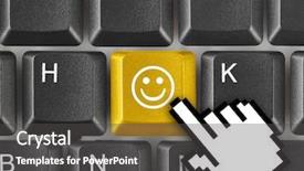  Presentation with computer keyboard and mouse - PPT theme with happy sad face - computer keyboard with smile key background and a dark gray colored foreground