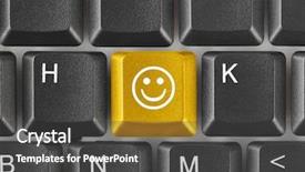  Presentation with computer keyboard and mouse - Colorful slide set enhanced with happy sad face - computer keyboard with smile key backdrop and a dark gray colored foreground