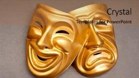  Presentation with happy sad masks - Audience pleasing PPT theme consisting of happy sad face - masks with the theater concept backdrop and a coral colored foreground