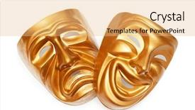  Presentation with happy sad masks - Cool new presentation theme with happy sad face - masks with the theatre concept backdrop and a yellow colored foreground