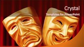  Presentation with happy sad masks - Cool new presentation theme with happy sad face - masks with the theatre concept backdrop and a wine colored foreground