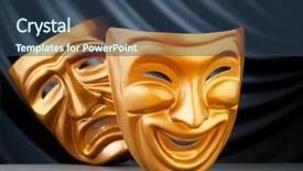  Presentation with face masks - Presentation featuring happy sad face - masks with the theatre concept background and a ocean colored foreground