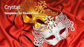  Presentation with happy sad masks - Beautiful presentation theme featuring happy sad face - masks with theatre concept backdrop and a crimson colored foreground