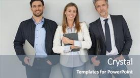  Presentation with team together everyone achieves more - PPT theme enhanced with happy sales team standing together background and a gray colored foreground