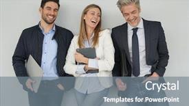  Presentation with sales - Beautiful PPT theme featuring happy sales team standing together backdrop and a gray colored foreground