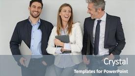  Presentation with team together everyone achieves more - Audience pleasing slide set consisting of happy sales team standing together backdrop and a gray colored foreground