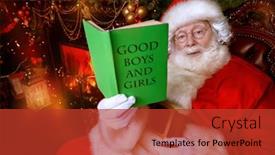 Presentation with checks - Colorful PPT theme enhanced with happy-santa-claus-brought-gifts backdrop and a red colored foreground