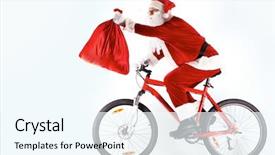  Presentation with bike - Cool new presentation theme with happy santa claus on bike backdrop and a cool aqua colored foreground