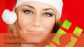  Presentation with colorful celebration - Slide deck having happy santa girl holding colorful christmas gift christmastime fun and joy celebration of winter holidays on red background background and a red colored foreground