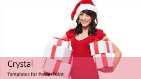  Presentation with santa claus holding scroll paper - Cool new PPT layouts with happy santa girl holding many backdrop and a  colored foreground