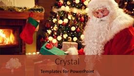  Presentation with christmas tree - Cool new slides with happy-santa-with-christmas-present backdrop and a red colored foreground