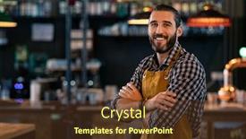  Presentation with bartender - Slide deck enhanced with happy-satisfied-bartender-with-apron background and a tawny brown colored foreground