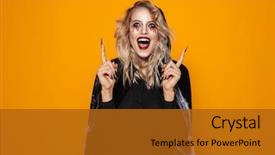  Presentation with clothing wooden clothes hanger object - PPT theme with happy scary witch in black background and a gold colored foreground