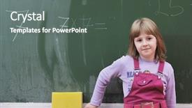  Presentation with solving - Cool new PPT layouts with happy school girl on math backdrop and a dark gray colored foreground