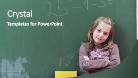  Presentation with math - Audience pleasing theme consisting of happy school girl on math backdrop and a ocean colored foreground