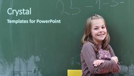  Presentation with solving - Cool new slides with happy school girl on math backdrop and a ocean colored foreground