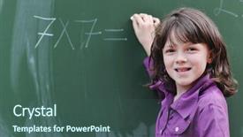  Presentation with math - Amazing PPT layouts having happy school girl on math backdrop and a ocean colored foreground