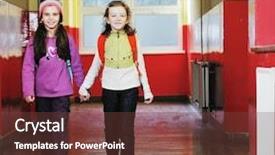  Presentation with girls running - PPT layouts consisting of happy school girls running outdoor background and a tawny brown colored foreground