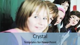  Presentation with girls running - Slide set consisting of happy school girls running outdoor background and a  colored foreground