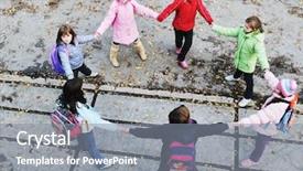  Presentation with girls running - Amazing presentation design having happy school girls running outdoor backdrop and a  colored foreground