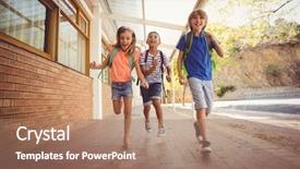  Presentation with happy kids - PPT layouts consisting of happy school kids running background and a coral colored foreground