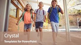  Presentation with happy kids - Theme having happy school kids running background and a coral colored foreground