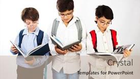  Presentation with back school education - Slide deck featuring happy schoolboys reading back to school holding books isolated teenage education concept background and a soft green colored foreground