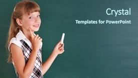  Presentation with blackboard - Theme having happy schoolchild writing on blackboard background and a ocean colored foreground