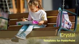  Presentation with backpack - Slide deck having happy-schoolgirl-with-a-backpack background and a tawny brown colored foreground