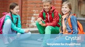  Presentation with time - Theme consisting of happy schoolkids in casual enjoying background and a light blue colored foreground