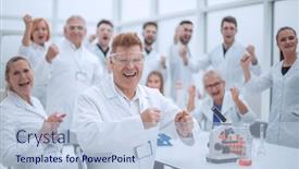  Presentation with scientific - Slide set enhanced with happy-scientific-supervisor background and a light blue colored foreground