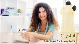  Presentation with sewing - Presentation theme having happy-seamstress-sewing-new-design background and a lemonade colored foreground