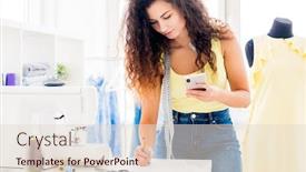  Presentation with sewing - Amazing slides having happy-seamstress-talking-on-phone backdrop and a lemonade colored foreground