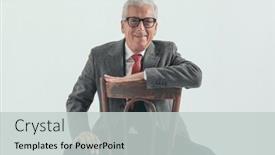  Presentation with old man - PPT theme featuring happy-seated-old-man background and a light gray colored foreground