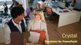  Presentation with coworkers - Slide deck enhanced with happy-send-off-party background and a tawny brown colored foreground