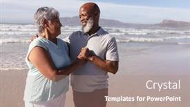  Presentation with happy retirement - Audience pleasing theme consisting of happy-senior-african-american-couple backdrop and a coral colored foreground