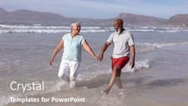  Presentation with vacation - Slides featuring happy-senior-african-american-couple background and a gray colored foreground