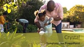  Presentation with home garden - Presentation theme featuring happy-senior-african-american-man background and a gold colored foreground