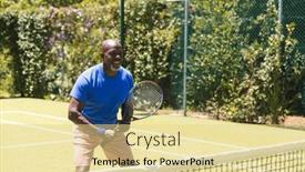  Presentation with happy retirement - Slide deck consisting of happy-senior-african-american-man background and a blonde colored foreground