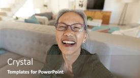  Presentation with senior asian - Presentation design having happy-senior-asian-woman-having background and a violet colored foreground