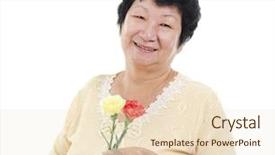  Presentation with senior asian - PPT layouts with happy senior asian woman with carnation flower background and a lemonade colored foreground