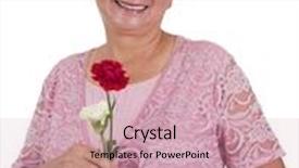 Presentation with senior asian - Beautiful presentation theme featuring happy senior asian woman with carnation flower backdrop and a coral colored foreground