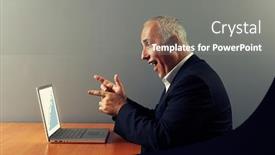  Presentation with laptop - PPT theme featuring happy-senior-businessman-looking background and a gray colored foreground