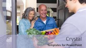  Presentation with online grocery shopping - Presentation theme featuring happy-senior-caucasian-couple-opening background and a light blue colored foreground
