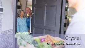  Presentation with online grocery shopping - Presentation design consisting of happy-senior-caucasian-couple-opening background and a light blue colored foreground