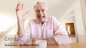  Presentation with quality life - PPT layouts having happy-senior-caucasian-man-having background and a coral colored foreground