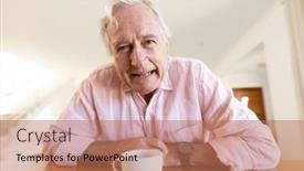  Presentation with quality life - PPT theme enhanced with happy-senior-caucasian-man-having background and a coral colored foreground