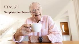  Presentation with quality life - PPT theme consisting of happy-senior-caucasian-man-having background and a lemonade colored foreground