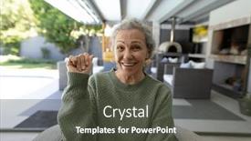  Presentation with happy life - Slides having happy-senior-caucasian-woman-having background and a dark gray colored foreground