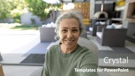  Presentation with happy life - Theme consisting of happy-senior-caucasian-woman-having background and a gray colored foreground